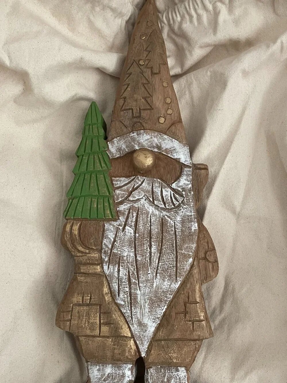 Hand Carved Wood Holiday Gnome-NWT